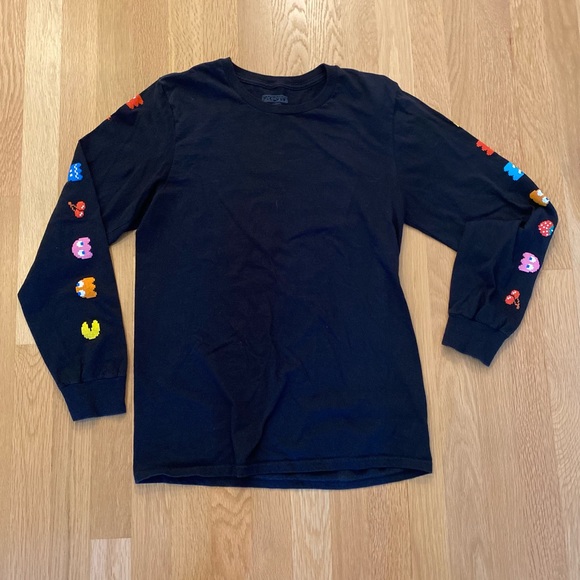 PAC MAN Unisex Black Long Sleeve Tee Shirt s PAC Man Images /Size S - Picture 8 of 9